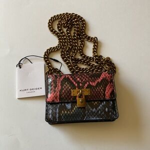 KURT GEIGER MICRO BRIXTON FAUX LEATHER CROSSBODY BAG MULTI SNAKE PRINT NWT